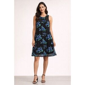 Charter‎ Club Womens Size Large Black Embroidered Lace Overlay Shift Dress Lined